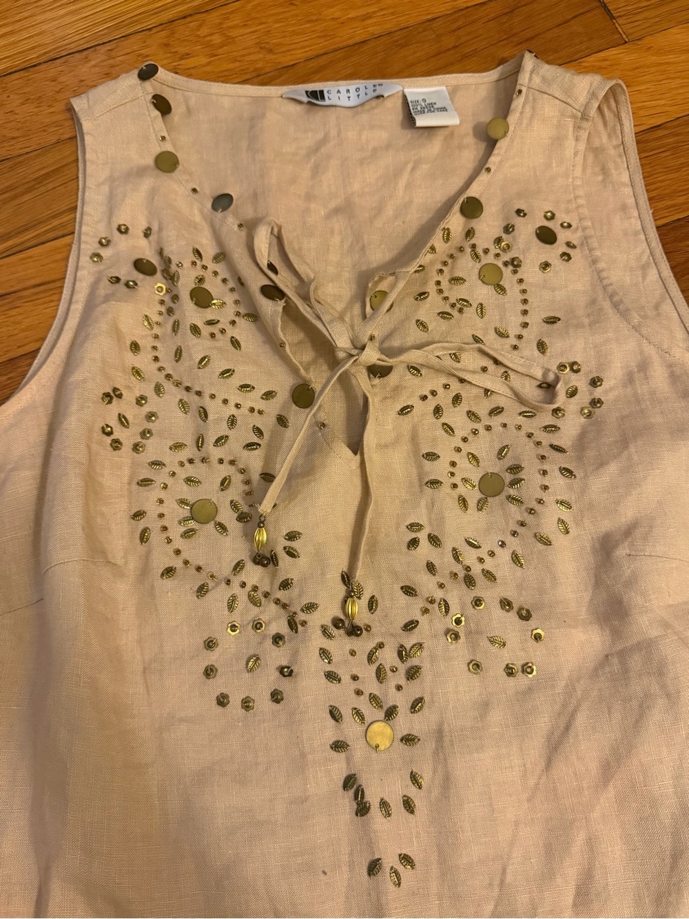 Carole Little Cream Embellished Tie-Neck Tank - Picture 3 of 3